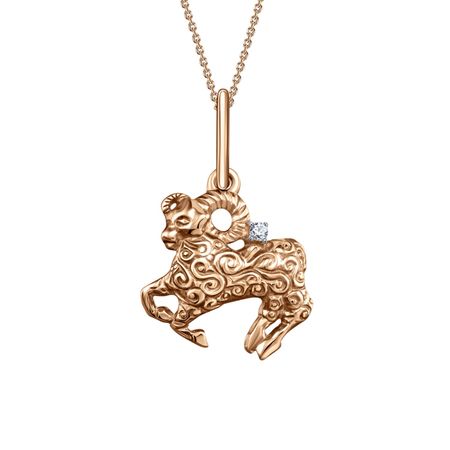 Золотая подвеска с фианитом со знаком зодиака Овен
