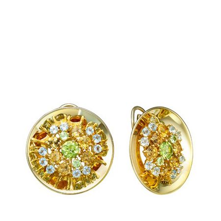 Золотые серьги с хризолитами и цитринами с топазами Sky