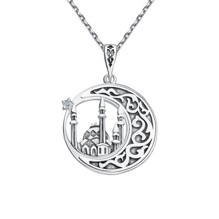 Серебряная подвеска Полумесяц со звездой с фианитами и чернением