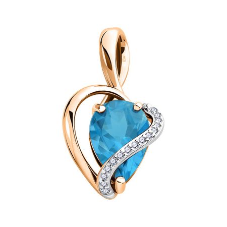 Золотая подвеска с топазом Swiss и бриллиантами с родированием