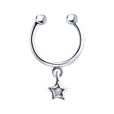 Серебряная серьга Звезда с фианитами и чернением