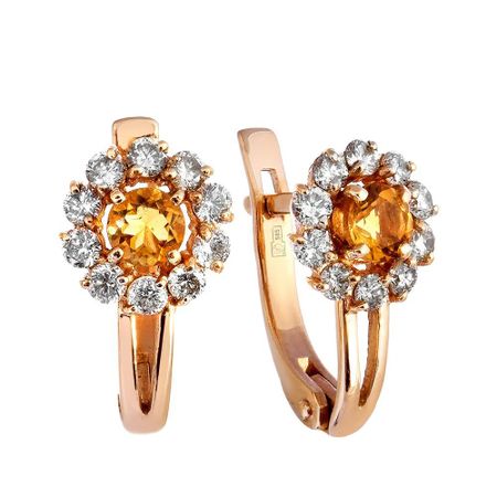 Золотые серьги с цитринами и бриллиантами