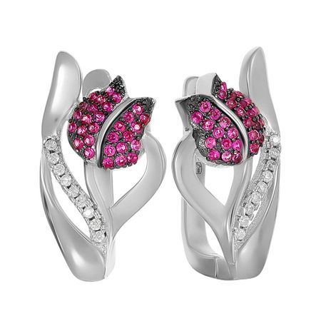 Серьги Тюльпан из серебра с фианитами