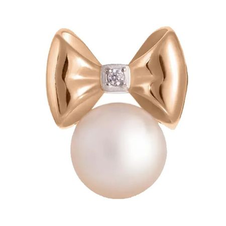 Золотая детская подвеска с жемчугом и фианитом с родированием