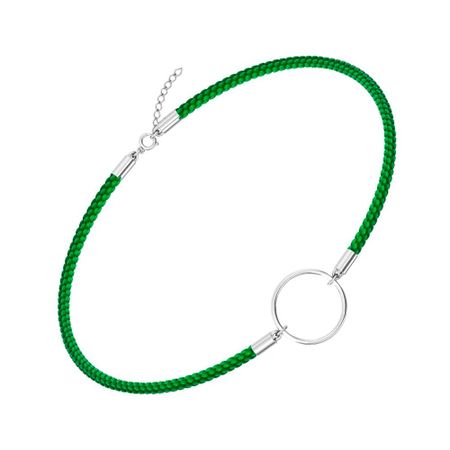 Текстильный шнурок с серебряным замком и подвеской с родированием