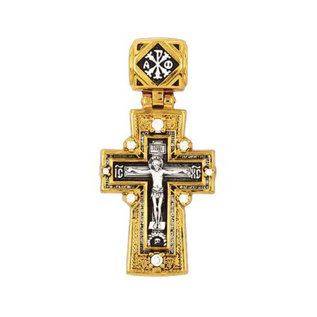 Серебряный крест с фианитами и позолотой с чернением