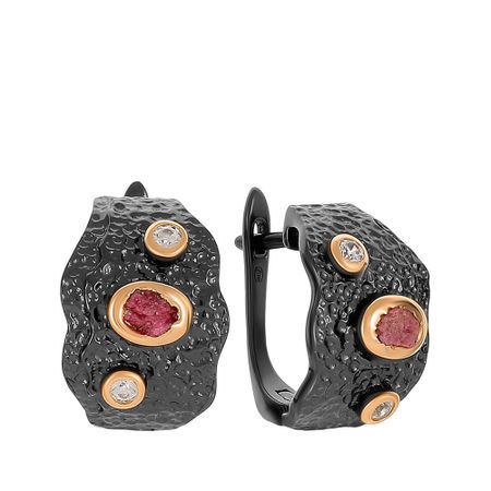 Серьги из серебра с рубинами и фианитами