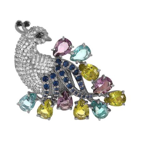 Брошь Птица из серебра с самоцветами