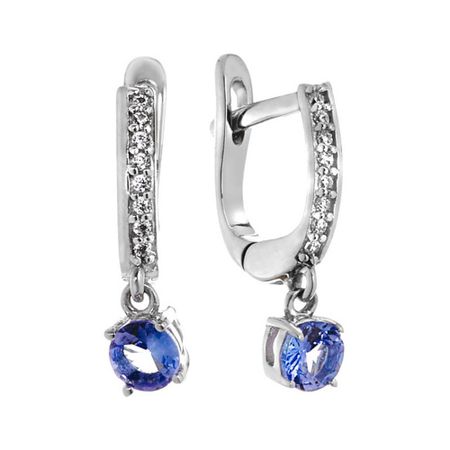 Серебряные серьги с танзанитами и фианитами с родированием