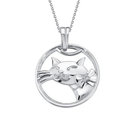 Серебряная подвеска Кошка с фианитом и родированием подвеска maxijoy кошка 9 6см розовая стекло