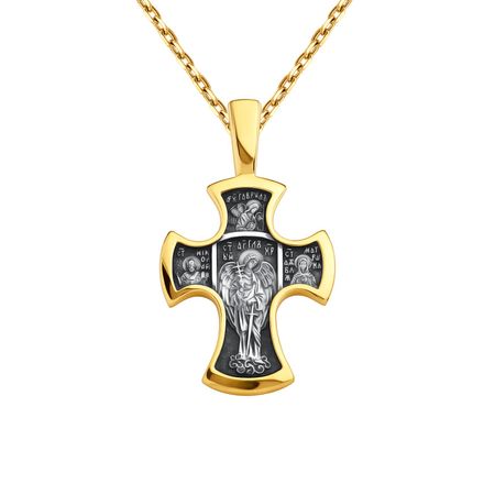 Серебряный крест Ангел-хранитель с позолотой и чернением