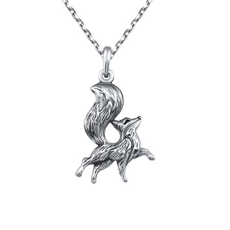 Серебряная подвеска Лиса с чернением лиса и дрозд