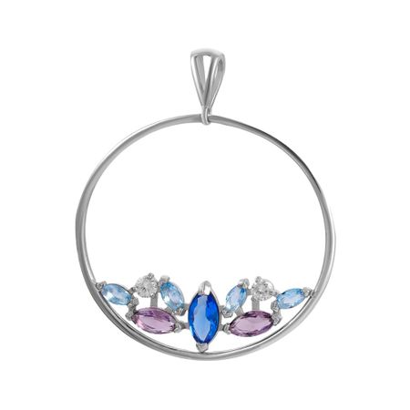 Серебряная подвеска с топазами и сапфирами с аметистами и фианитами