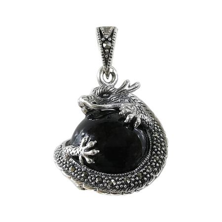 Серебряная подвеска с марказитами и ониксом с чернением