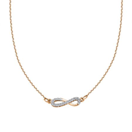 Золотое колье Бесконечность с фианитами и родированием
