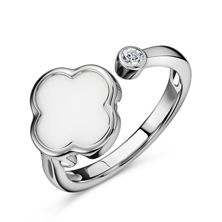 Серебряное кольцо Клевер с керамикой и фианитом с родированием