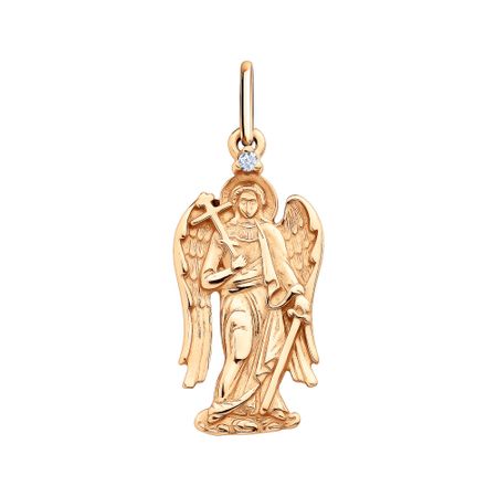 Золотая подвеска Икона Ангел-Хранитель с фианитом