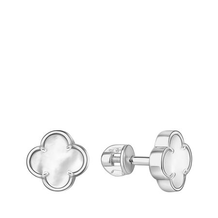 Золотые серьги с перламутром и родированием