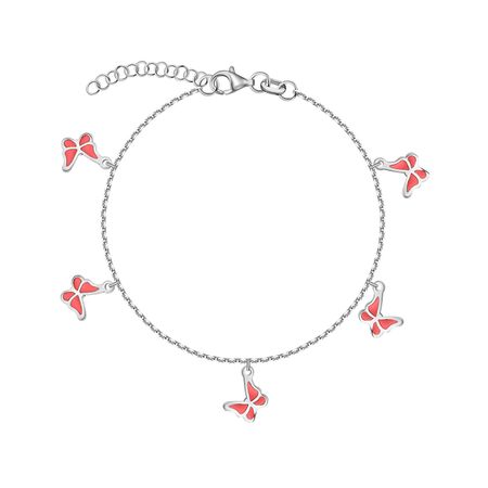 Серебряный детский браслет Бабочки с эмалью и родированием