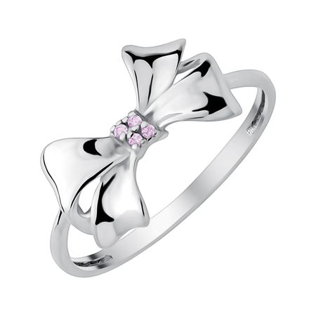 Серебряное кольцо Бант с фианитами и родированием