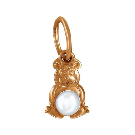 Золотая детская подвеска Мишка с жемчугом
