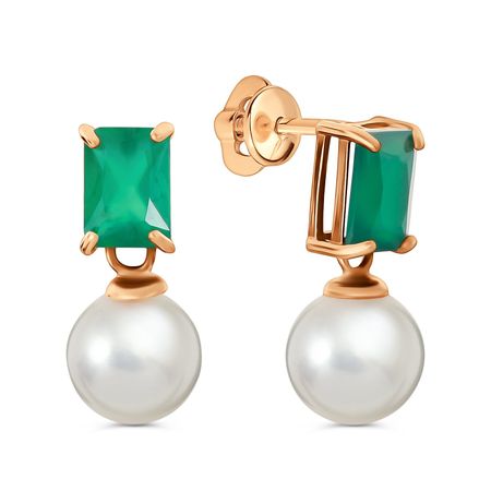 Золотые серьги с жемчугом и агатом