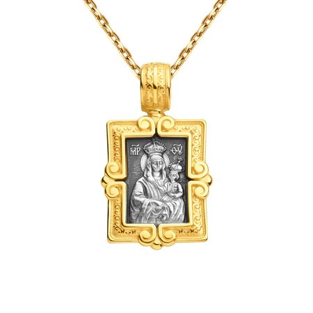 Серебряная подвеска Барская Икона Божией Матери с позолотой и чернением