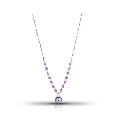 Серебряное колье с лунными камнями и аметистами с эмалью