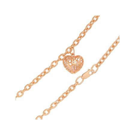 Серебряный браслет Сердце с фианитами и позолотой