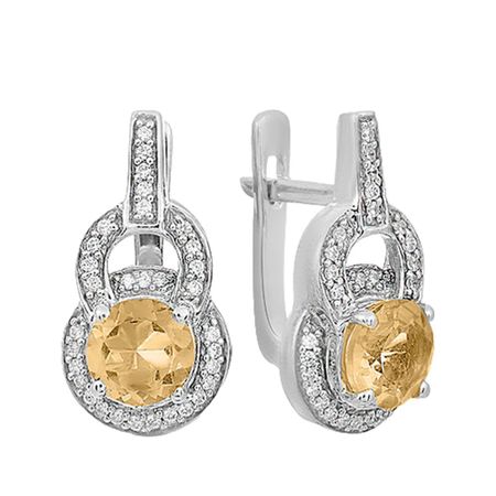 Серьги из серебра с цитринами и фианитами