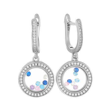 Серебряные серьги с ювелирным стеклом и шпинелью с фианитами