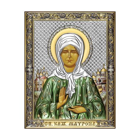 Икона Матрона Московская на дереве с позолотой и эмалью 14х18 см