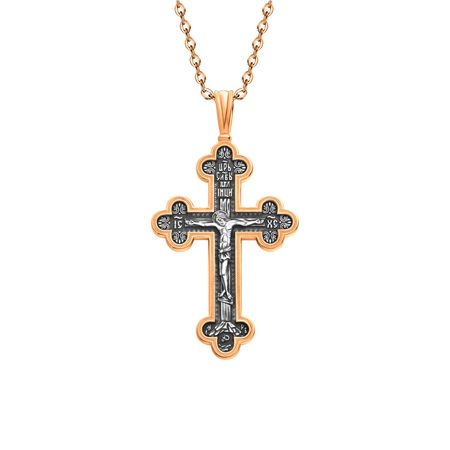 Серебряный крест Распятие Ангел Хранитель с позолотой и чернением