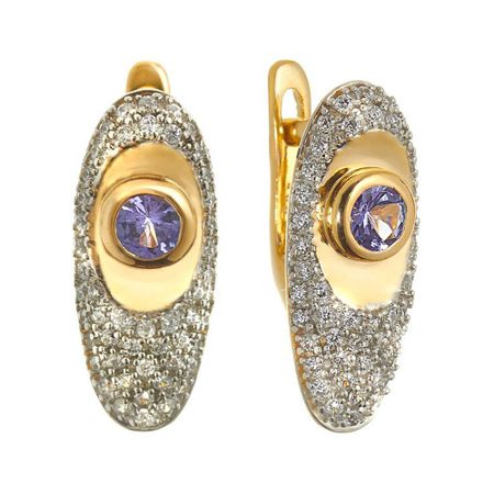 Серебряные серьги с танзанитами и фианитами с позолотой