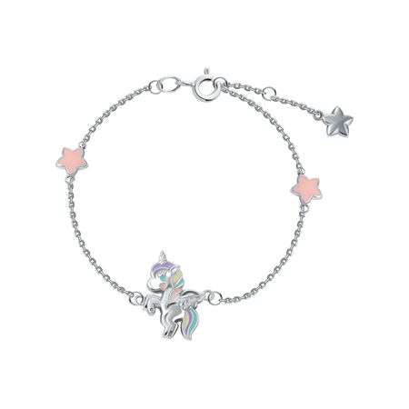 Серебряный детский браслет Единорог с эмалью и родированием