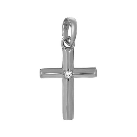Золотая подвеска Крест с бриллиантом и родированием