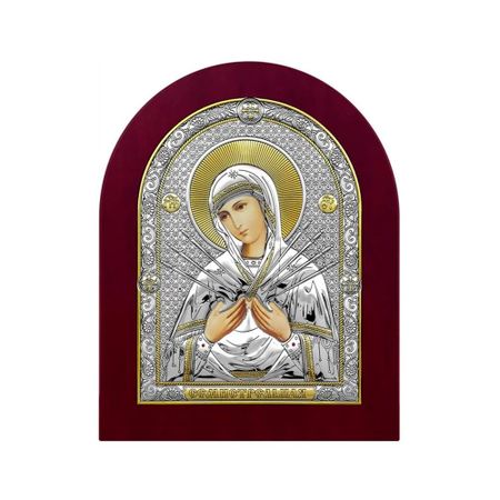 Икона Семистрельная Богородица с ламинацией и серебром, 16.5x20 см