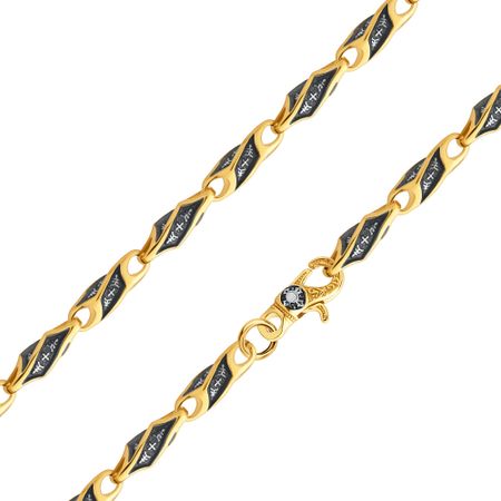 Серебряная цепочка Православные орнаменты с позолотой и чернением