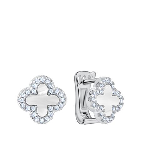 Серебряные серьги с пластиком и фианитами с родированием