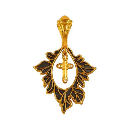 Серебряная подвеска Крест с фианитами и позолотой с чернением