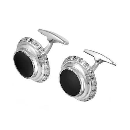 Запонки из серебра с ониксом и фианитами винтажные серповидные запонки ссср mschengdoris
