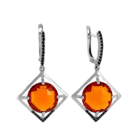 Серьги из серебра с цитринами и фианитами