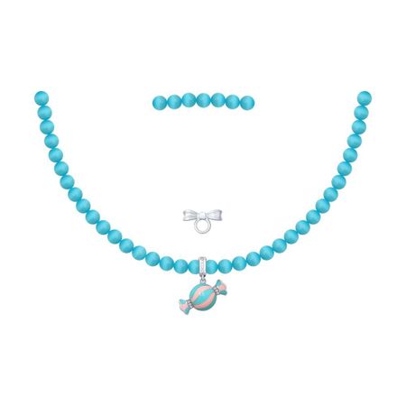 Серебряное детское колье с кошачьим глазом и эмалью