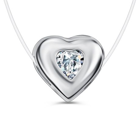 Серебряное колье на леске Сердце с фианитом и родированием