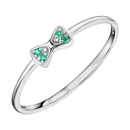 Серебряное кольцо Бант с фианитами и родированием