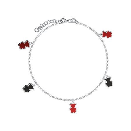 Серебряный браслет на ногу Мишки с эмалью и родированием