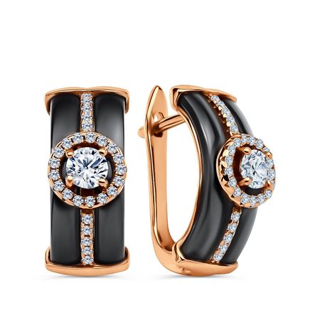 Серебряные серьги с керамикой и фианитами с позолотой