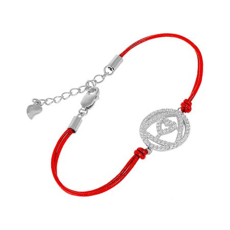 Браслет «красная нить» с серебряной вставкой и фианитами