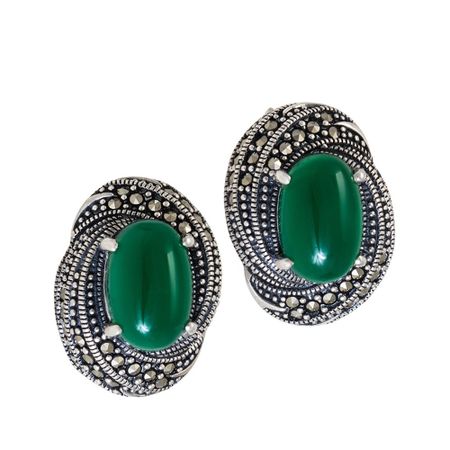 Серебряные серьги с марказитами и перламутром с чернением