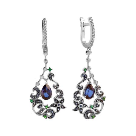 Серьги из серебра с самоцветами и фианитами